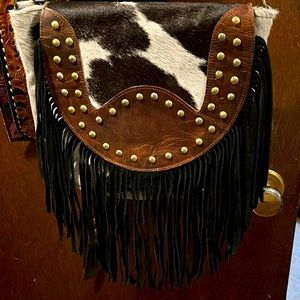 Hair in hide cross body purse